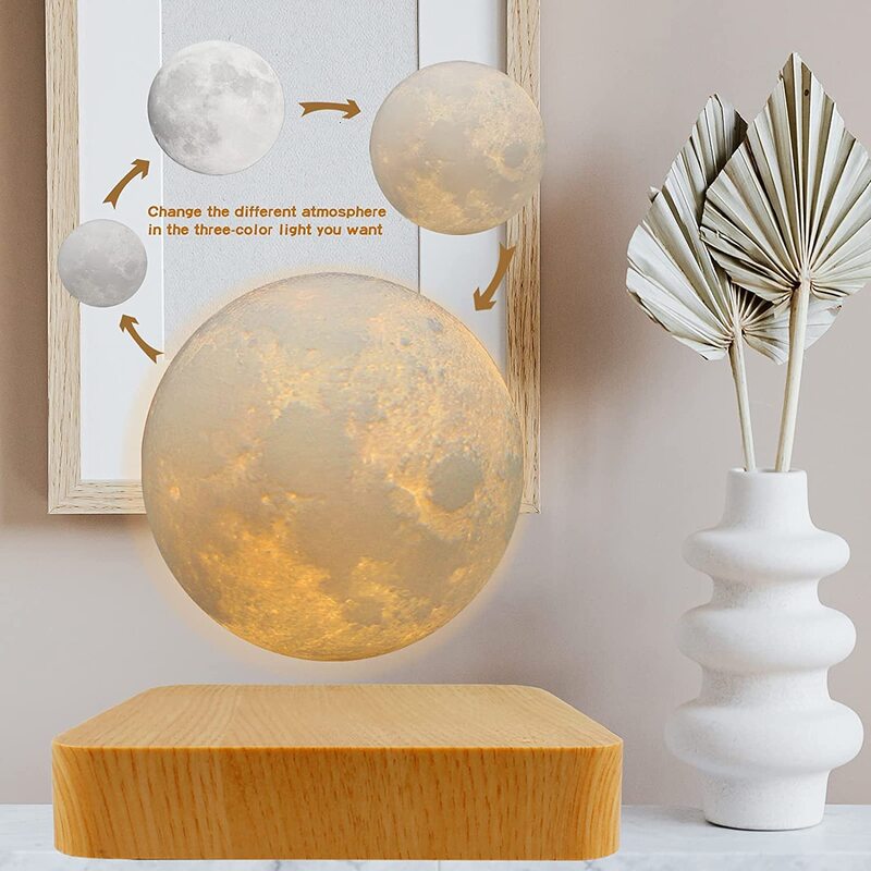 PeacePlanet Float & Rotate Gift Levitating LED Moon Night Lamp, White
