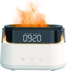 Premium Aroma Diffuser with Fire Animated Dual Mist Aroma Diffusion Multifunctional Modern Clock with Alarm Classy Adjustable Night LED Light Sleek Mood and Ambiance Enhancer