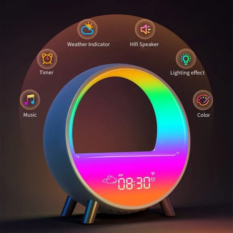 LED Smart Alarm Clock Speaker Colorful LED Wake Up Light Voice APP Control