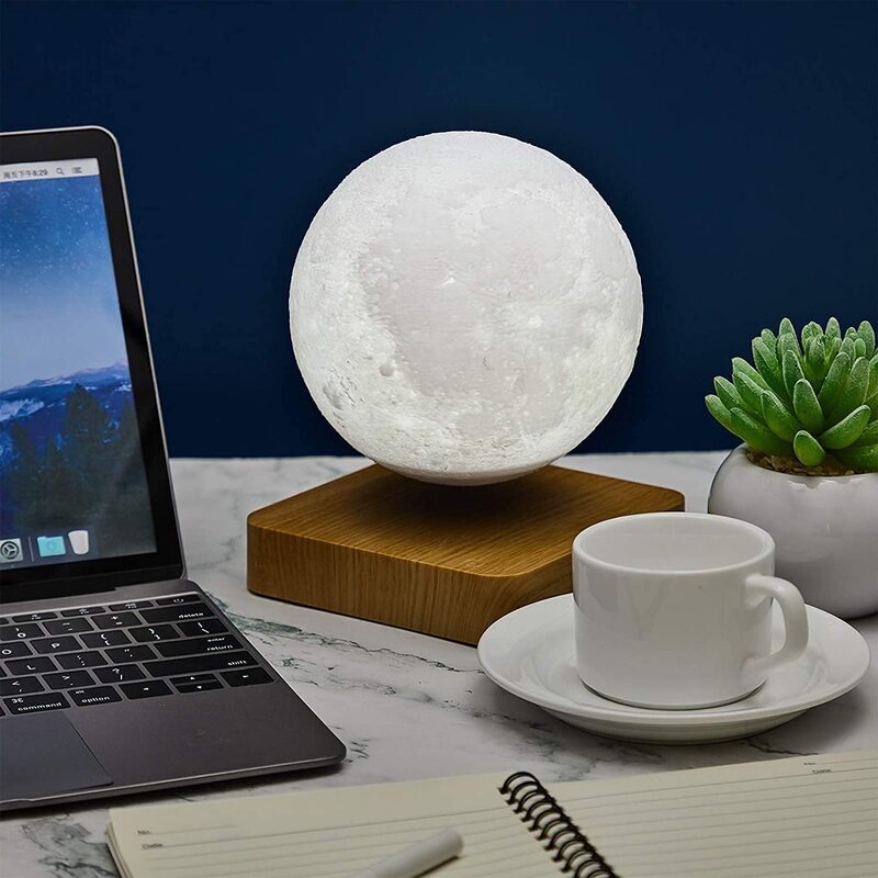 Yimei Houshold 3D Floating and Spinning Rotating Freely Moon Lamp Gradually Changing LED Lights, White
