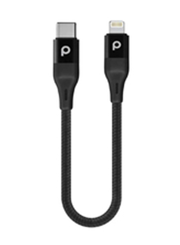 Porodo Aluminium Braided Lightning Cable, USB Type-C to Lightning for Apple Devices, Black