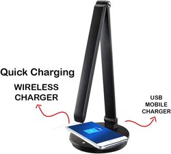 Maxa LED Lamp with Wireless Charger and USB Port for Charging with Yless and USB, Black