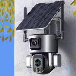 الكاميرات الشمسية المزدوجة منخفضة الطاقة للغاية بطارية PTZ الكاميرا 4K Wifi