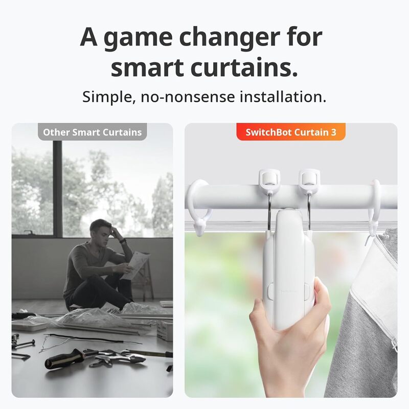 SwitchBot Automatic Curtain Opener   Bluetooth Remote Control Smart Curtain with App, Upgraded High Performance Motor, Add SwitchBot Hub to Work with Alexa, Google Home, HomeKit  Curtain 3, Rod