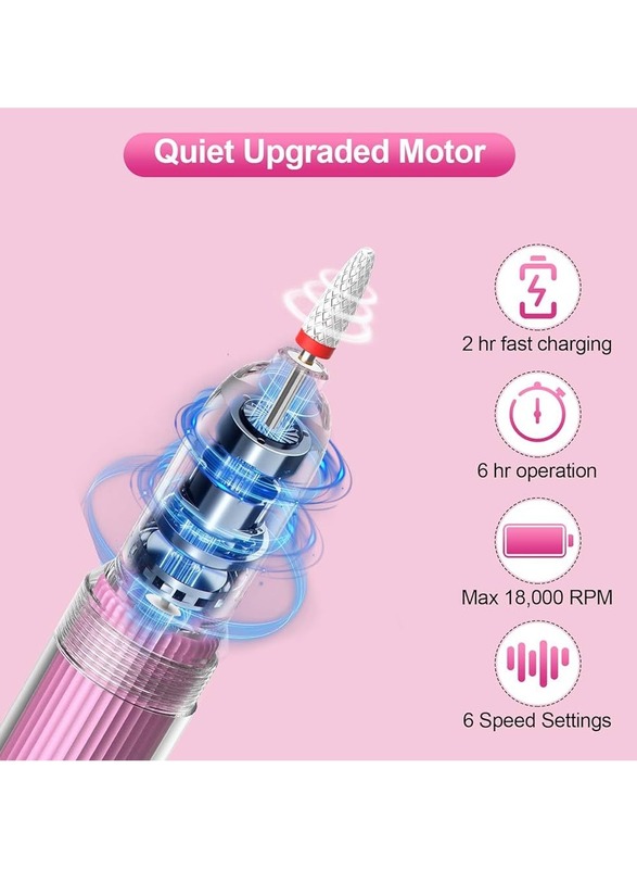 Nail Drill Machine with 12 Drill Bits 6 Speeds USB Nail Drill Machine for Acrylic Gel Nail, Salon Nail Drill Machine Portable Manicure Pedicure Drill for Nair Art, DIY Nail Extension