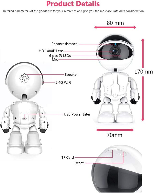 Wldoca 1080P Robot Intelligent Auto Tracking Wireless Camera, White