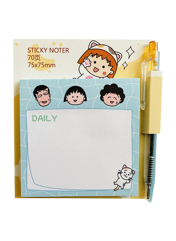 Daily Print Sticky Note, 75 x 75mm, 70 Sheets, Blue