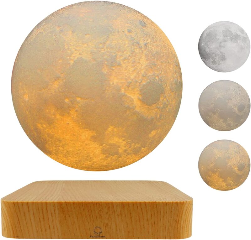 PeacePlanet Gift Levitating Float & Rotate LED Moon Night Lamp, White
