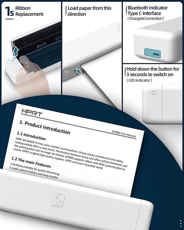 HPRT MT800Q Mini Thermal Wireless Inkjet Printer, White