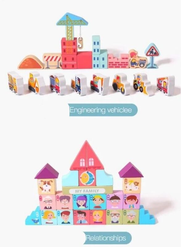 Wooden Large Education 165 pieces colorful city scene traffic bucket 36+ month children's toy building blocks