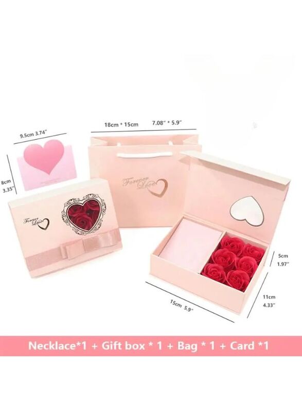 Romantic Valentine's Day Gift Box with Stoned Clover Necklace, Rose-themed Jewelry Packaging Box for Rings, Bracelets, and Necklaces, Perfect Valentine, Mother's Day and Anniversary