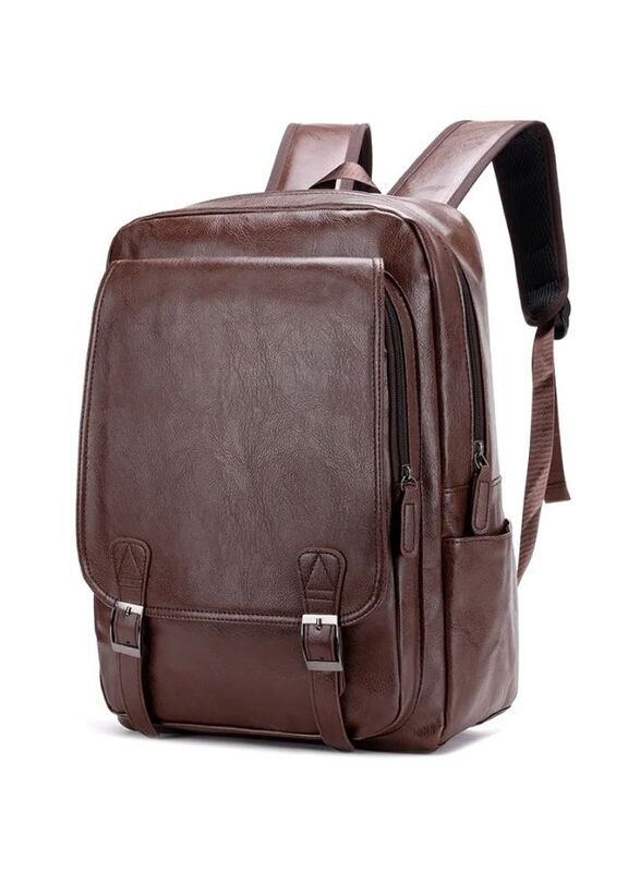 Versatile Black Leather Laptop Backpack for Men - PU Leather - Fits 15.6 Inch Laptop - USB and Waterproof