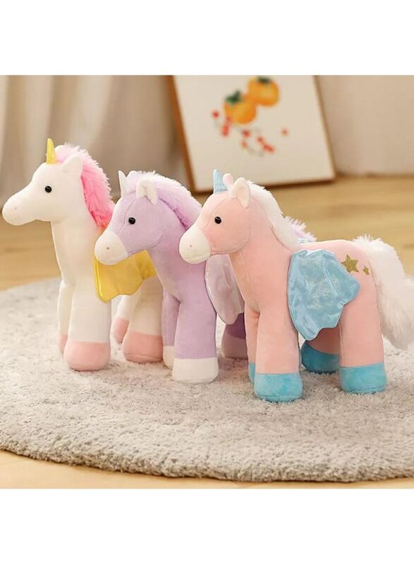 30cm Lovely Colorful and Soft Cotton Unicorn with Wings Plush Dolls Stuffed Soft Cartoon Unicorn Horse Toy Fantastic Birthday Gift for Girls, White