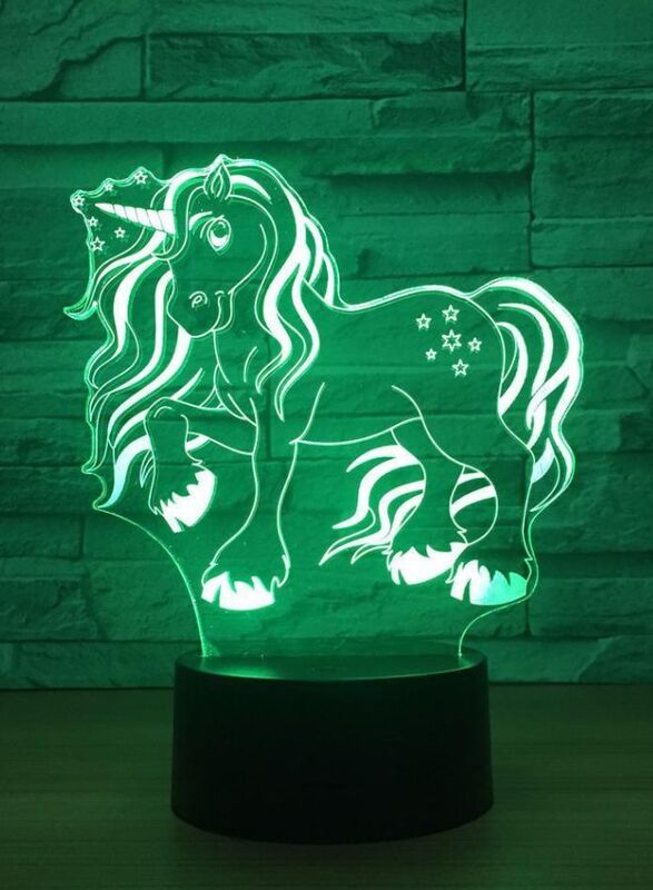 3D Unicorn Shape Night Light Touch Table Desk Optical Illusion Lamps 7 Color Changing Lights Home Decoration Xmas Birthday Gift