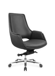 Modern Stylish Height Adjustable Medium Back Executive Office Chair with Genuine Leather Seats for Office, Home, Black