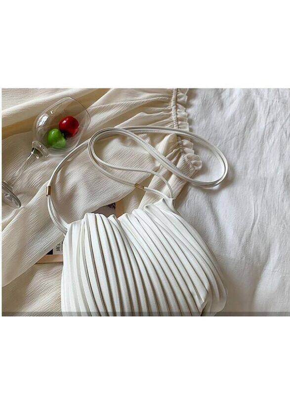 Minimalist Ruched Design Bucket Bag For Women, White