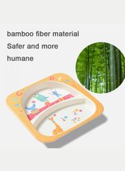 5PCS Unbreakable Kids Plate and Bowl Set for Healthy Mealtime, Bamboo Children Dishware Set with Plate, Bowl, Cup, Fork and Spoon, BPA Free Dishwasher Safe, Fox