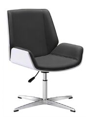 Sleek Modern Medium Back Executive Office Chair With Genuine Leather for Long Comfortable Use, Black