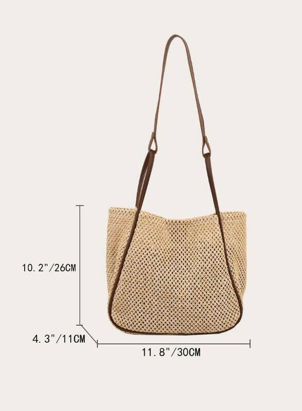 Fashionable Large Capacity Light Brown Straw Bag for Women - The Perfect Accessory for Everyday Style, White