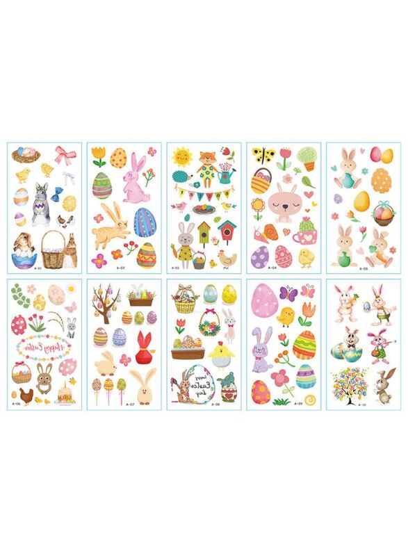 10 Sheet Easter Tattoo Stickers Cartoon Rabbit Temporary Tattoo Sticker Kids Children Adult Rabbit Bunny Easter Egg Stickers