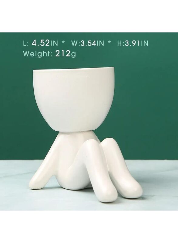 Ceramic Succulent White Plant Pot Creative Human Shaped Small Cactus pots Flower Pots Mini Plant Planters for Desktop Usage Home Decoration, Man 3