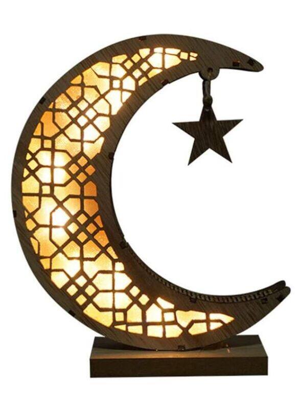 

Generic Ramadan Eid Mubarak Ornaments Wooden Moon Shape Night Light LED Muslim Ramadan Table Light Crafts Desktop Decoration for Festival Home Party