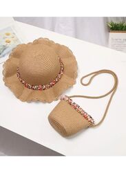 2pcs Baby Kids Sun Hat Set for Ultimate Sun Protection - Toddler Sun Hats with Straw Design, Stylish Sun Hat for Baby, Sun Hat Toddler Kids Strawhat, Sun Protection Hat for Girl Child