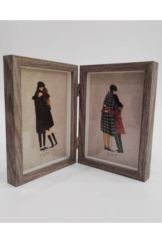 Foldable Wooden Photo Frame:Versatile Display Solution for Cherished Memories (2 photos) (Grey)