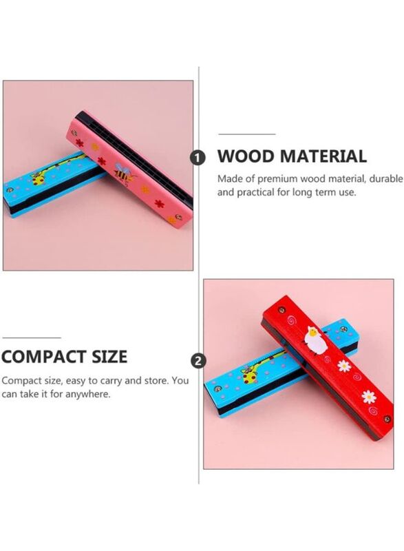 Kids Harmonica Wooden Children Harmonica Toys Colored Printed Diatonic Harmonica Mouth Organ Early Educational Musical Instruments, Design 7