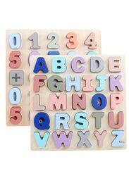 Large Alphabet Upper Case Letter and Number Wood Montessori Learning Board Educational Toys for Kids Set of 2