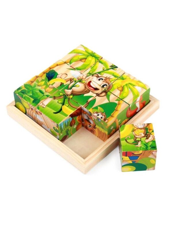 Six-sided 3D Cubes Jigsaw Puzzles With Wooden Tray Toys For Children Kids Educational Toys Funny Games, Jungle