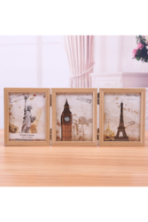 Triple-Fold Photo Frame: Versatile Showcase for a Trifold Display of Cherished Memories (6 photos)(Natural Wood)