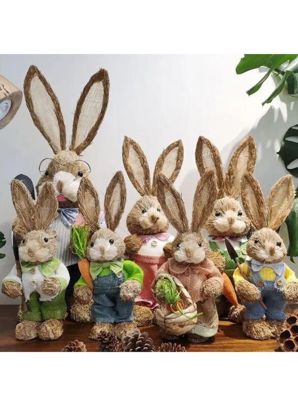 35cm Handmade Straw Rabbit Straw Bunny for Easter Day Artificial Animal Home Furnishing Shop Decoration, Bunny 2