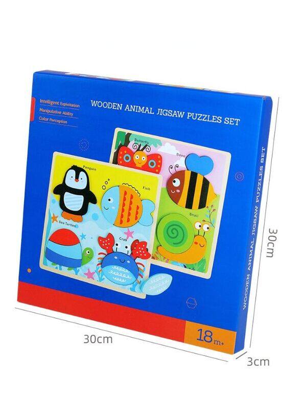 2 Pcs Big size Wooden Puzzles for Toddlers Baby Wood Animal Toys for Kids Jigsaw Puzzle Learning Educational Toys for Toddlers, Animals