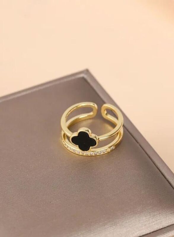 Elegant Four Leaf Clover Ring for Women, Ring Jewelry Gift for Valentine's day for Women, Girls, Black