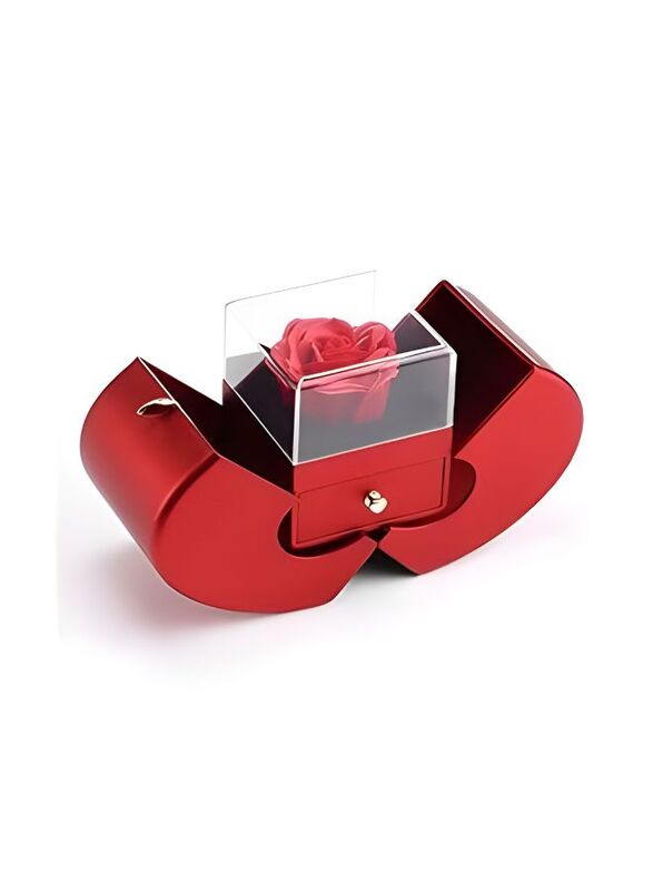 Preserved Red Rose with Heart shape Silver Necklace in Heart Shape Jewelry Box-Valentines Day Gifts for Her