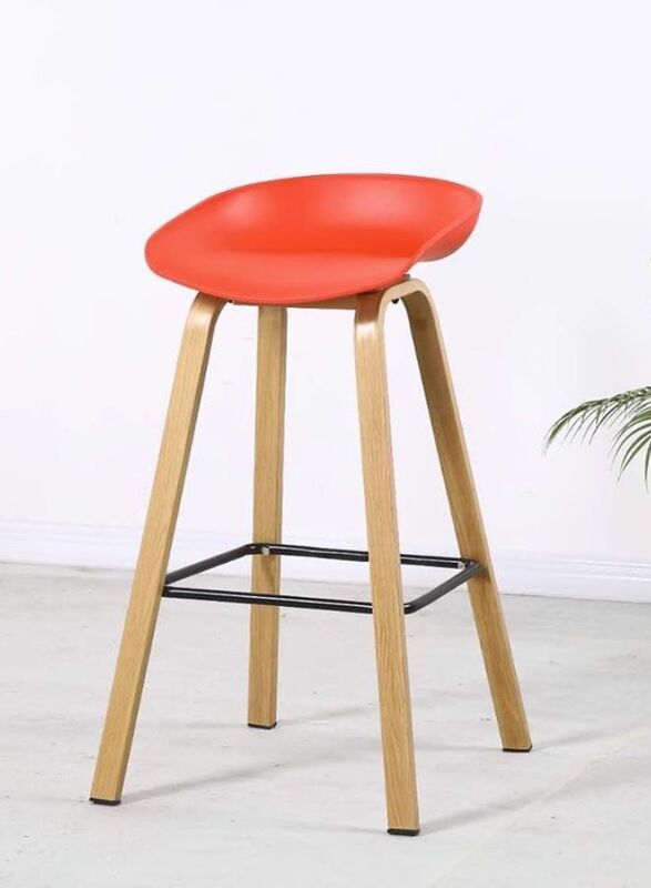 High Stool for Office, Lobby, Clubs, Bars, Reception, Bar Stool with Wooden Legs, Red