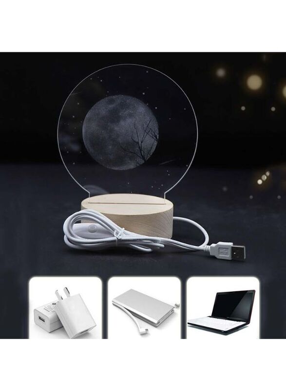 3D Acrylic Night Light Table Lamp with Wooden Base, Best Gift for Birthday, Anniversary, and Home Decor (Deer and Moon)