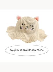 Adorable Kids Summer Straw Hat with Cat-Ear Shaped Cap, Smile Face, and Matching Handbag - Wide Brim Girls Straw Sun Hat for Stylish Sun Protection and Playful Adventures