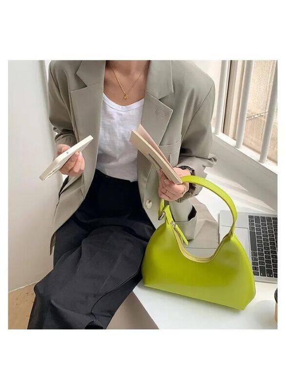 Women's Solid Color Shoulder Bag, Zipper Closure Large Capacity Waterproof Travel Hotel Office Work Handbag, Green