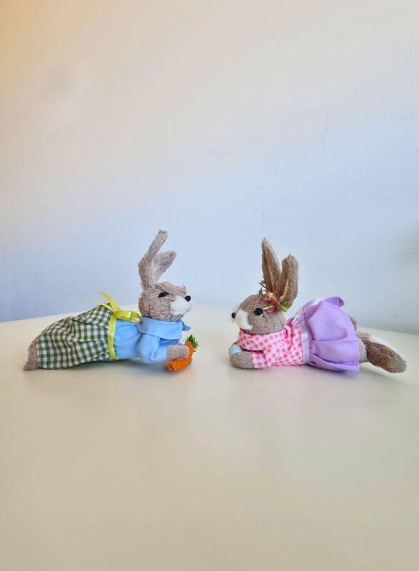Easter Set of 2 Bunny Simulation Straw Rabbits Ornament Crafts Decoration for Yard Sign Garden, Living Room, Bedroom