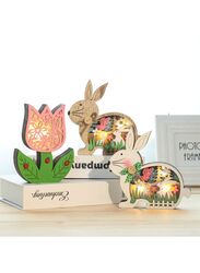 Easter Wooden Cute Bunny LED Warm Light Wood Rabbit Table Easter Ornaments for Bedroom Office Easter Party Decoration