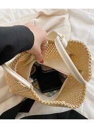 Fashionable Large Capacity Light Brown Straw Bag for Women - The Perfect Accessory for Everyday Style, White