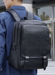 Stylish Black Leather Laptop Backpack - Fits 15.6 Inch Laptops - Ideal for Work, School, and College