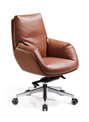 Modern Stylish Height Adjustable without Headrest Executive Office Chair with Genuine Leather Seats for Office, Home, Brown