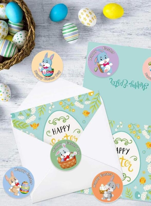 500pcs/roll Easter Slogan & Rabbit Print Gift Sticker, Cartoon Paper Gift Label Sticker For Holiday