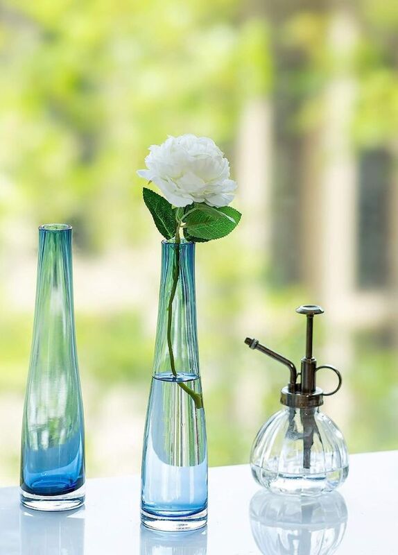 Glass Vase, Cylinder Flower Vase for Floral Arrangements, Weddings, Home Decor or Office, Blue