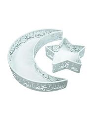 2 Pcs Ramadan Moon Star Shaped Trays Metal Serving Dishes Islamic Ramadan Table Decoration White Moon and Star Platter