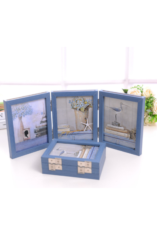 

Generic Lovely Trifold Wooden Photo Frame: Uniquely Showcase Your Treasured Memories with Elegance (6 photos) (Blue)