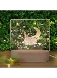 3D Acrylic Night Light Table Lamp with Wooden Base, Best Gift for Birthday, Anniversary, and Home Decor (Deer and Moon)